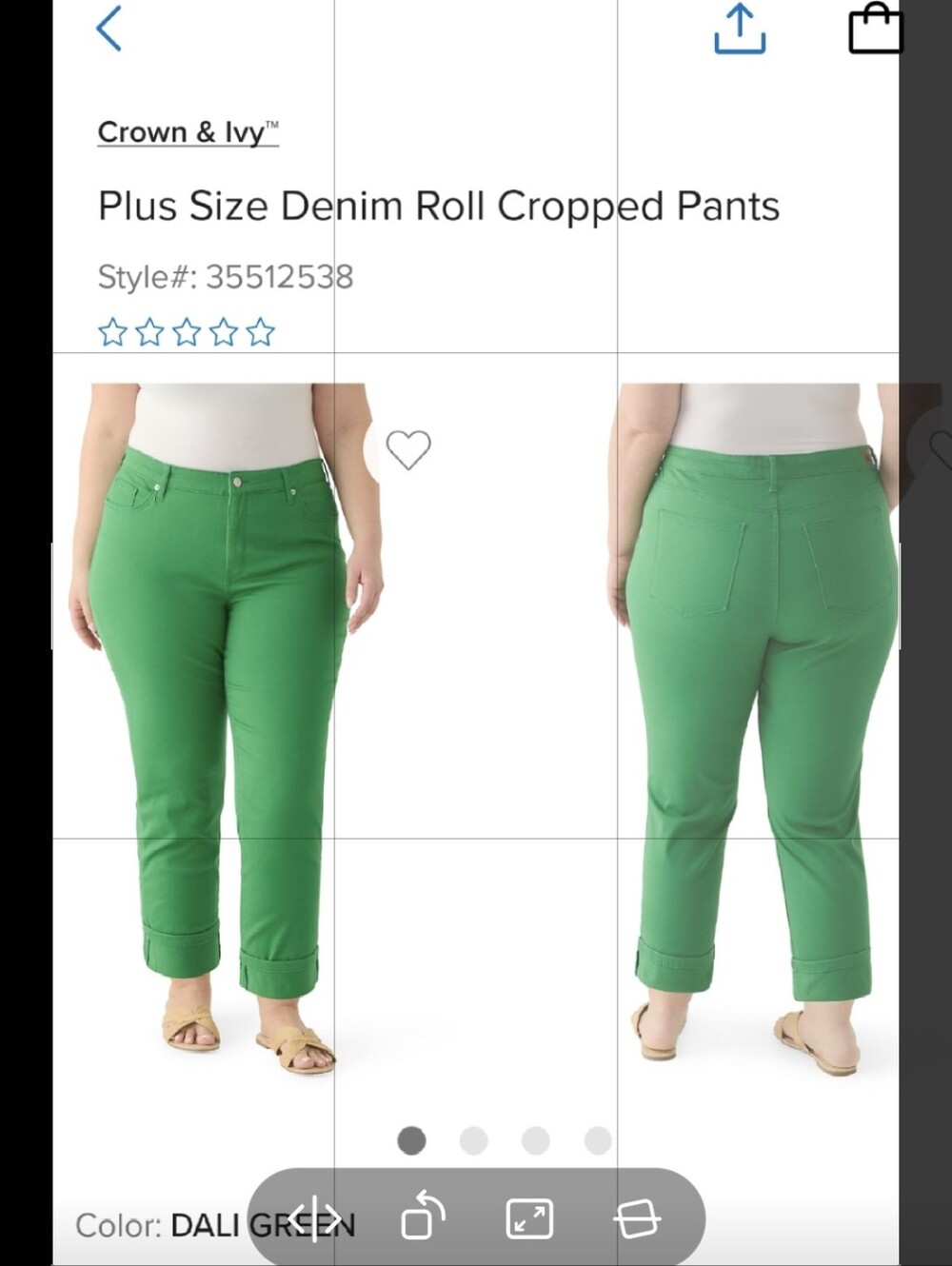 SOLD.   Crown & Ivy Kelly Green Cropped Jeans With Rolled Cuffs